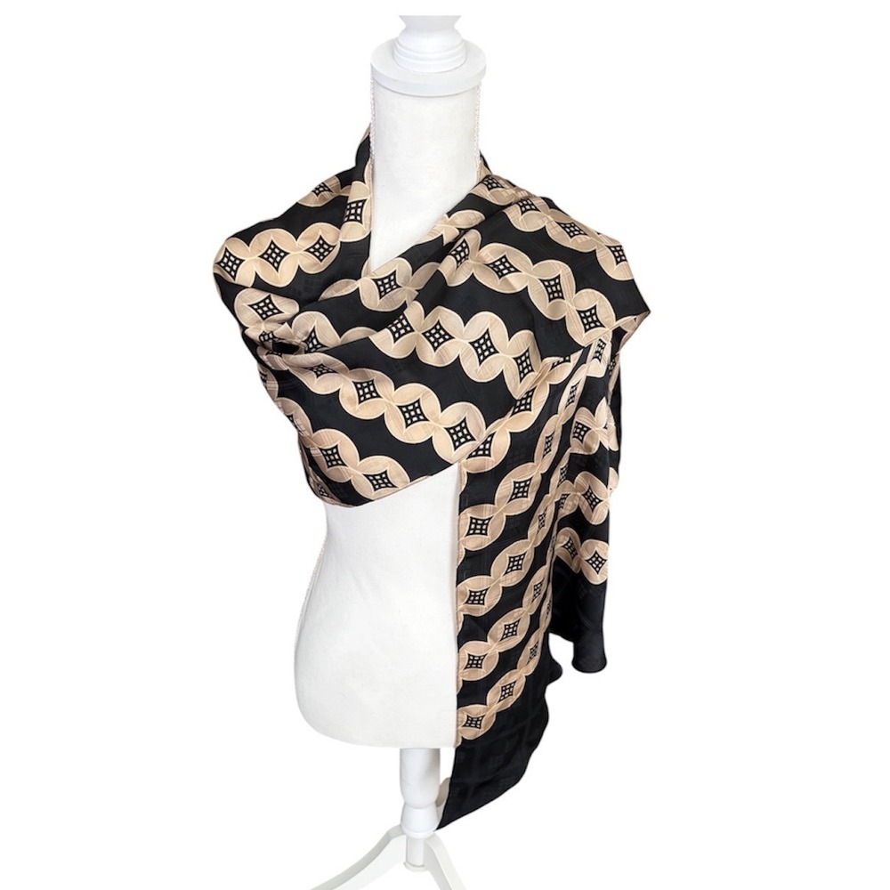 Ralph Lauren Black Gold Geometric Jacquard Oblong Silk Feel Scarf Wrap